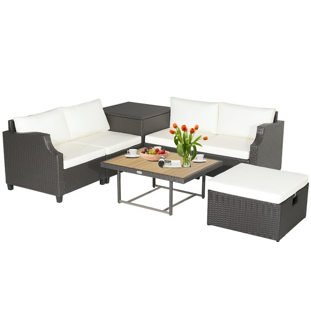 Gymax 7PCS Outdoor Furniture Set w/ PE Wicker Cushions Conversations On The Sectional Sofa Patio