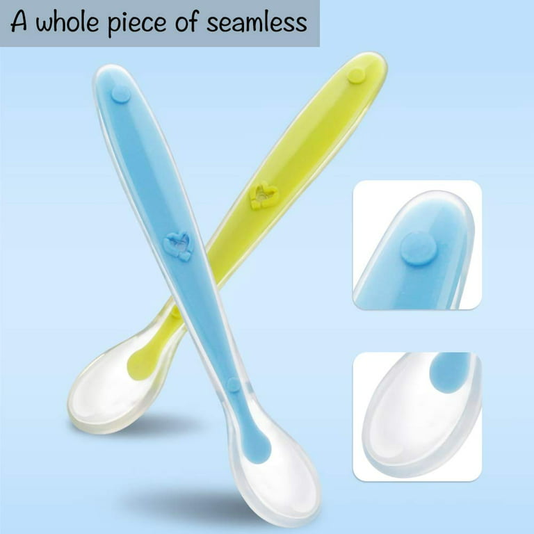 Heldig Baby Spoon Made of Silicone, Baby Spoon 4-Piece Spoon, Silicone Spoon Baby Soft, Feeding Spoon Baby BPA Free, Baby Porridge Spoon Long, for