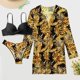 thumbnail image 2 of Gibobby Conjunto de traje de baño de bikini Traje de baño para mujer Cubrirse Sexy Frente abierto Bikini de playa Traje de baño Kimono Cubrir Ropa de pla(Amarillo,XL), 2 of 4