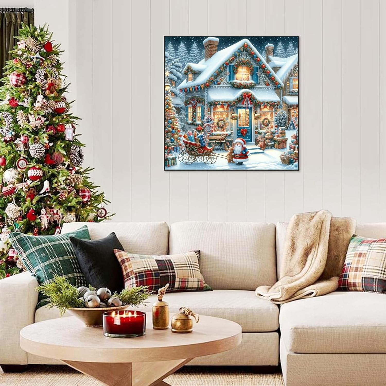 Adult Christmas Diamond Painting Kit — Winter Christmas Cottage Theme | 5D Gem Art Craft Kit | Ideal for Home Wall Decor & Gifting (16x16 Inches) — Unframed