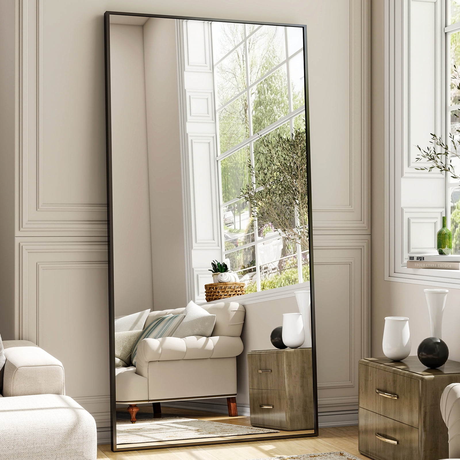 Mirstory 71"x26" Floor Mirror Rectangle Full Length Standing Body Dressing Mirror, Black