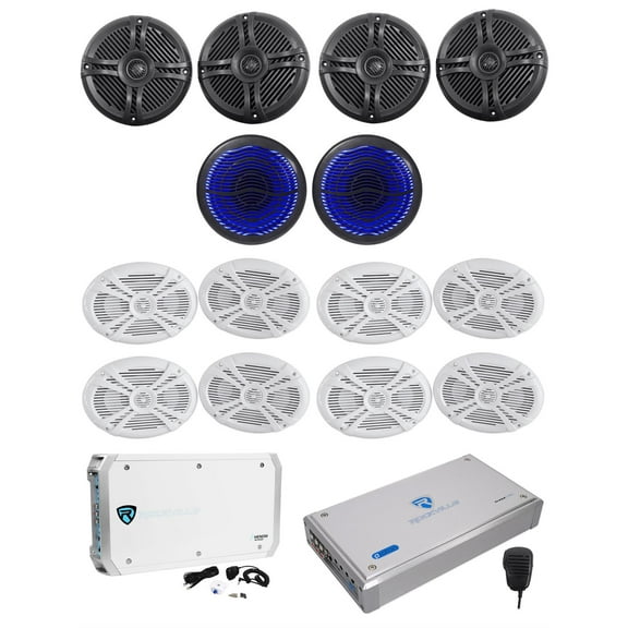 (2) Rockville RMSTS65B Marine Speakers Black Speaker White Free Air Sub 6 channel Amp Amp