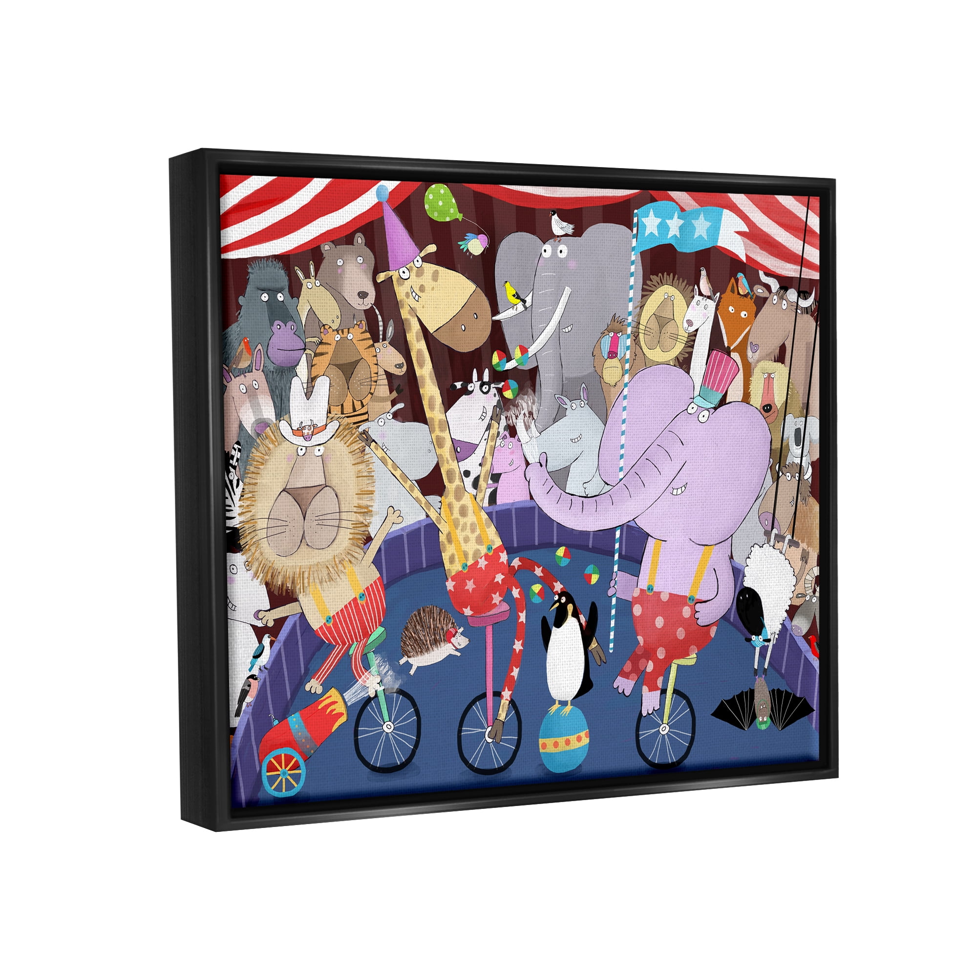 Stupell Industries Animals in Circus Scene Animals & Insects Painting Black Floater Framed Art Print Wall Art, 21 x 17