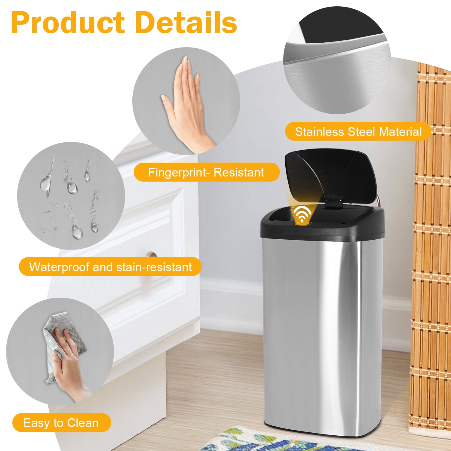 Automatic Trash can 22 Gallons Garbage Can Large Kitchen Trash Can  Stainless Steel   Trash can with Lid for Kitchen, Home, Office, Silver
