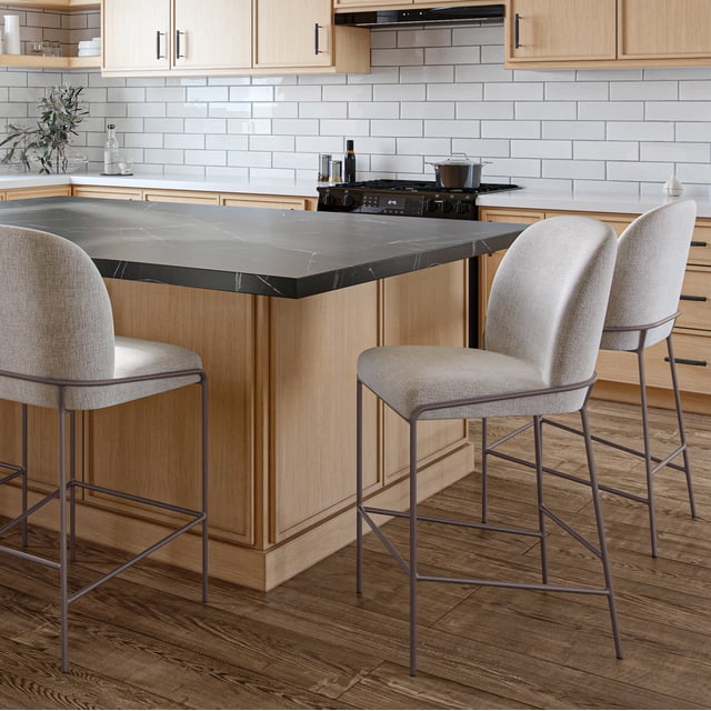 CorLiving Blakeley Modern Upholstered Indoor Counter Height Barstool with Metal Legs, Light Grey (Sold Individually)