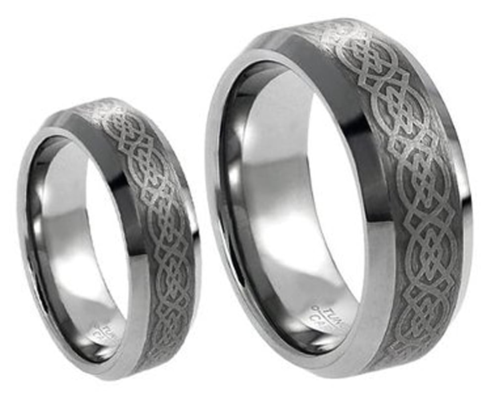 Men & Women's 8mm/6mm Gold Tungsten Carbide Wedding Band Ring Bridal Sets W/Laser Etched Celtic
