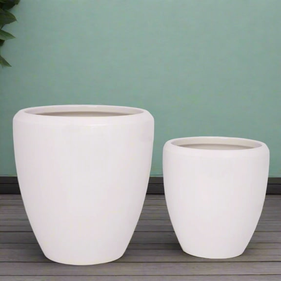 Zylar White Gloss Ceramic Planter Set (Set of 2)