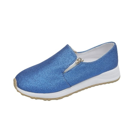 

Womens Flat Shoes Dress Shoes For Women Zipper Women s Sports Shoes Women s Flat Bottom Round Toe Foreign Trade Platform Large Size Women s Shoes Blue