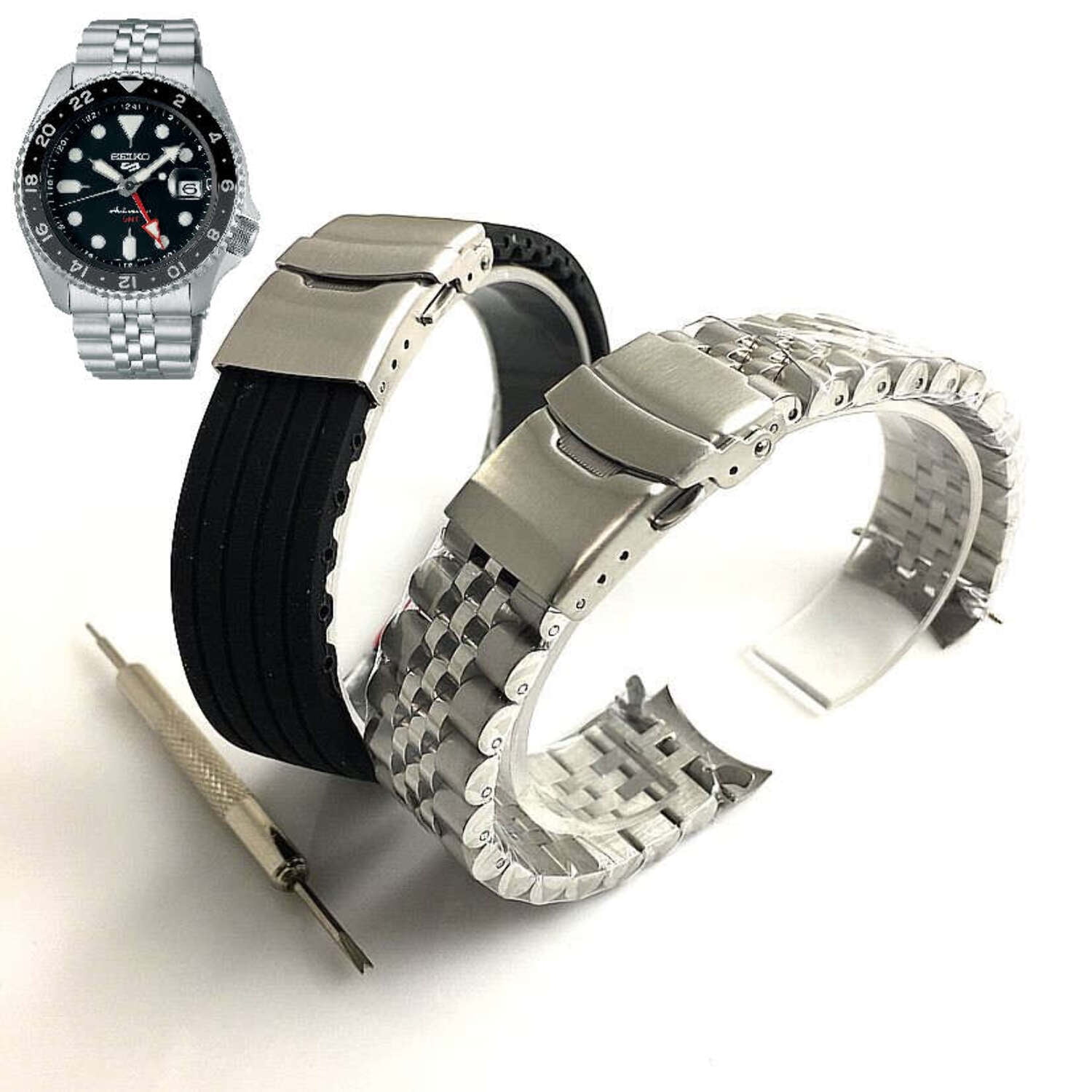 Pack of 2 Steel Bracelet & Silicone Replacement Watch Band
