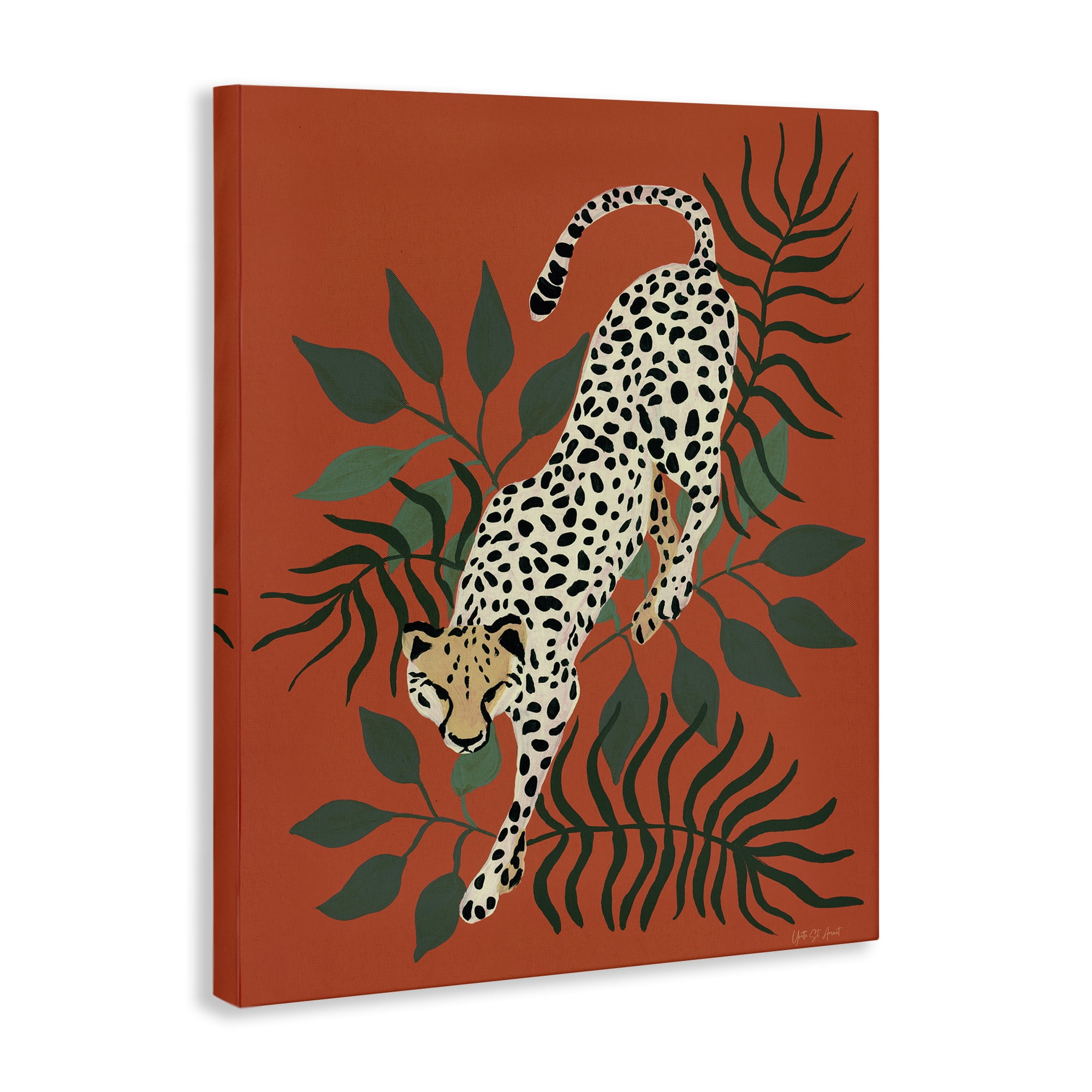 Stupell Industries Stepping Cheetah & Leaves Animals & Insects Painting Gallery Wrapped Canvas Art Print Wall Art, 16 x 20