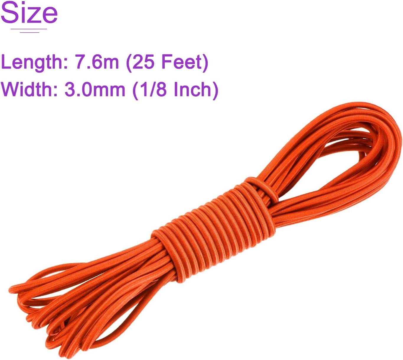 MKEUDQ-1/8 Inch Shock Cord, 25 Feet Orange Bungee Cord Tent Pole Shock Cord Round Elastic Kayak Rope Stretch String Marine Grade Heavy Polyester for DIY Projects Tie Downs
