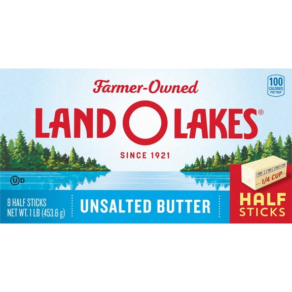 Land O Lakes Unsalted Butter in Half Sticks, 8 Half Sticks, 1 lb Pack