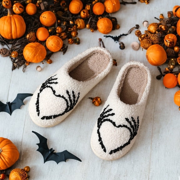 Halloween Non-slip Slippers for Women Men, Fuzzy House Shoes with Memory Foam for Indoor Bedroom
