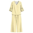 thumbnail image 7 of Mifsaly 2 Piece Lounge Set Women Casual V Neck Tops and Flowy Wide Leg Palazzo Pants Comfortable Outdoor Casual Vacation Matching Outfits with Pockets Yellow,S, 7 of 7