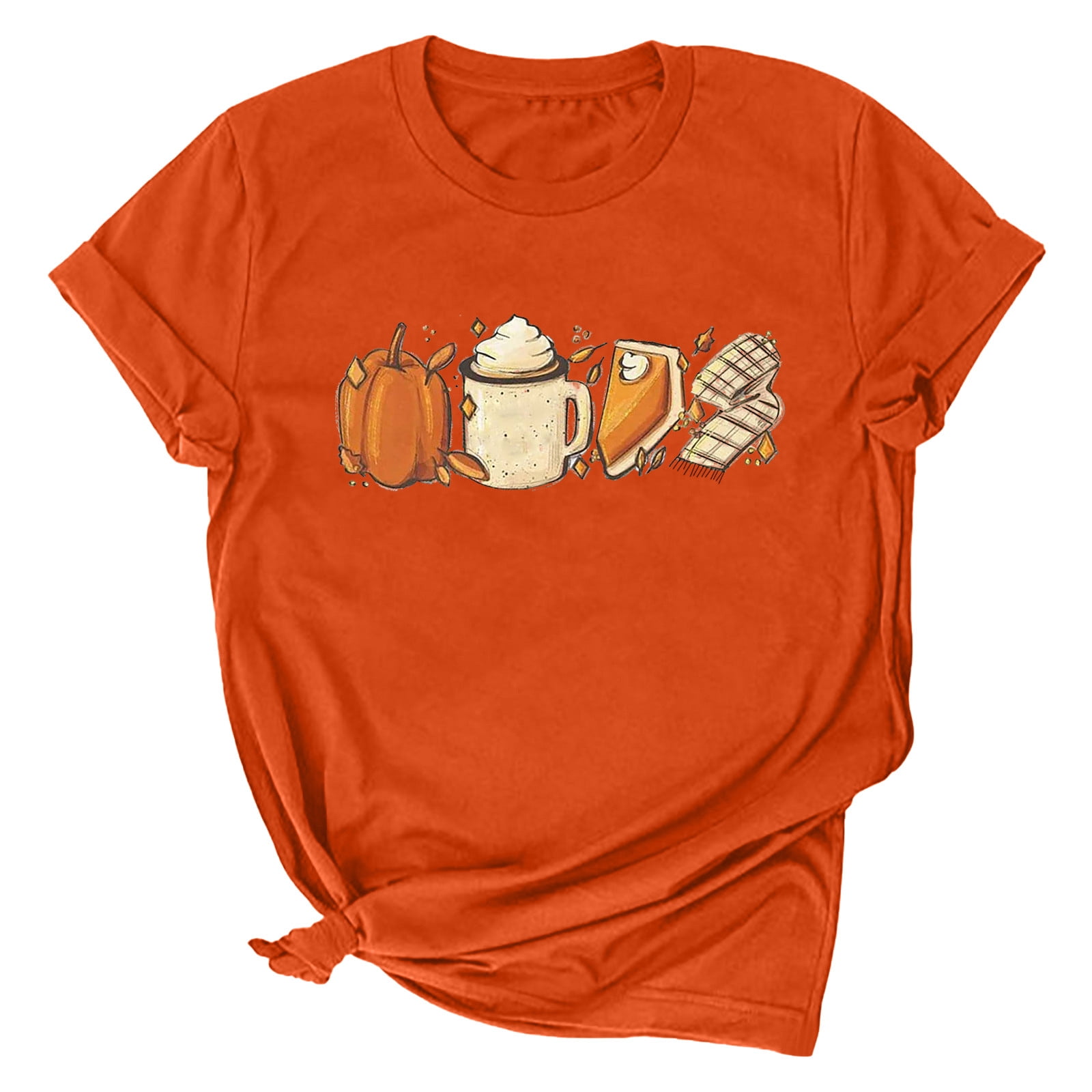 Women's Pumpkins and Drinks Print Tops 2022 Fall Trendy Casual Crew