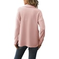 thumbnail image 3 of Women Long Sleeves Knit Top Turn Down Collar Zipper V Neck Loose Type Casual T Shirt Pink XXL, 3 of 7