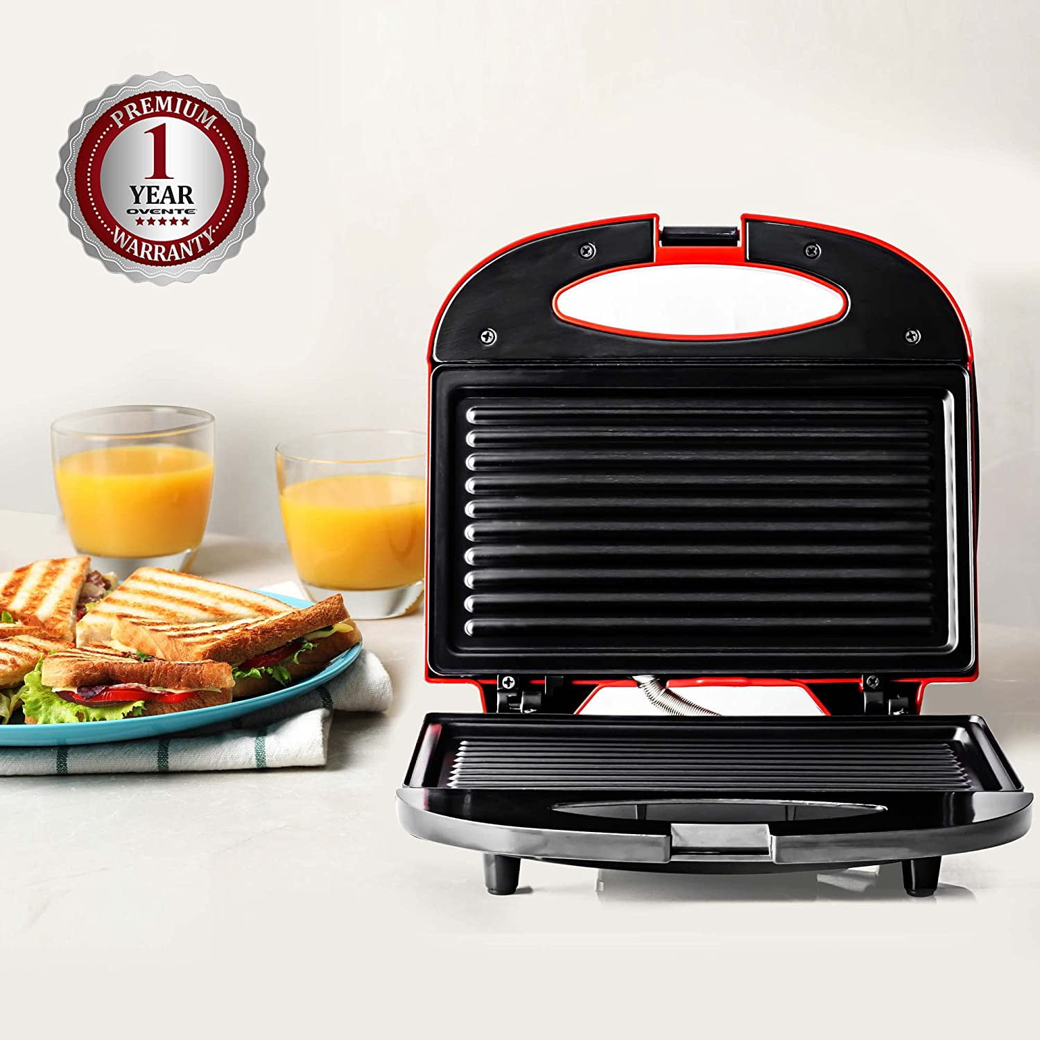 Prato Non-Stick Electric Griller, Sandwich Maker, Toaster |700 Watt| Auto  Temp LED indicator| Non-stick Coated Plates, Cool Touch Handle, Buckle Clip
