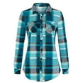 thumbnail image 2 of HOWPAY Plaid Shirts for Women Long Sleeve Button down Collared Classic Casual Blouses Tops Stretch Loose Fit Oversized Comfy Fall Outfits Sky Blue L, 2 of 4