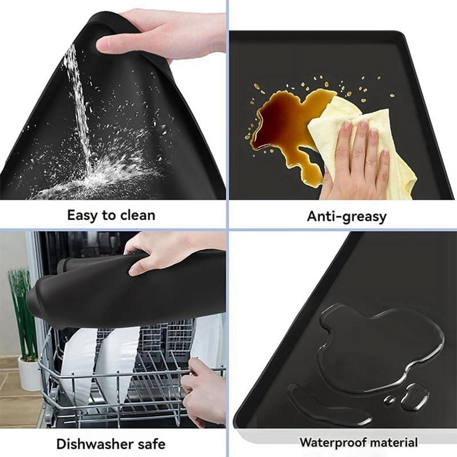 Osfvolr Refrigerator Floor Protector,Mini Fridge Silicone Mat,Fridge Under Mat,Laundry Guard for Washer & Dryer,Drip Tray Black