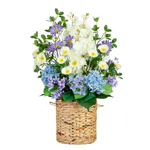 Nearly Natural 31in. Artificial Mixed Flower and Hydrangea Arrangement in Hyacinth Weave Basket