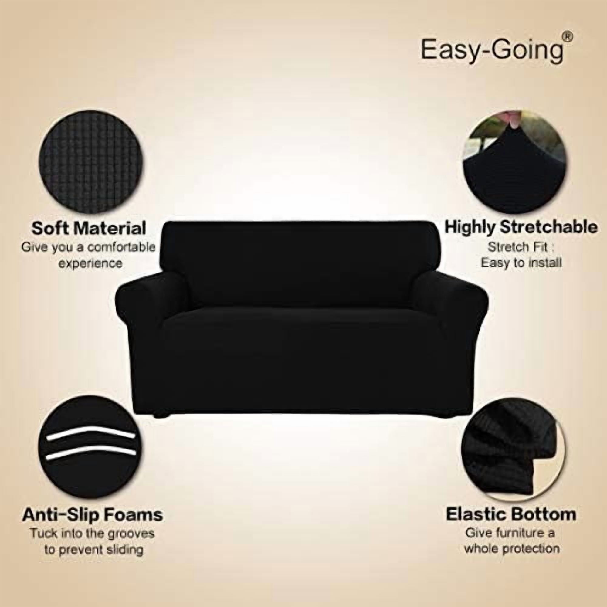 Stretch Oversized Sofa Slipcover 1-Piece Sofa Cover Furniture Protector Couch Soft with Elastic Bottom for Kids, Polyester Spandex Jacquard Fabric Small Checks Black
