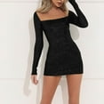 thumbnail image 1 of Robe Femme Fine à Sequins Fermeture Éclair Sexy Manches Longues Col en V, 1 of 1