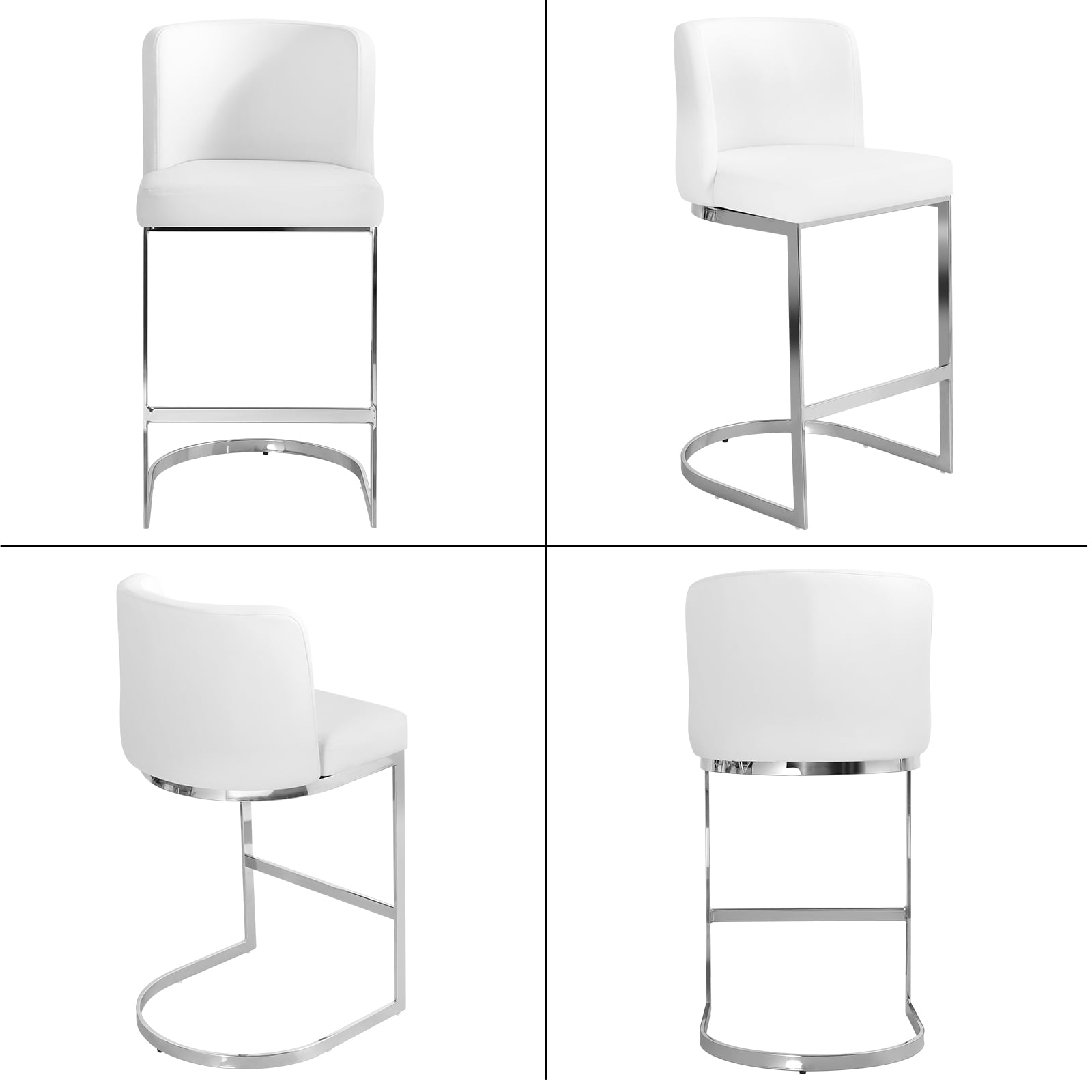Foreate 26" Counter Height Bar Stools Set of 4 Modern Counter Stools with Back and C-Shaped Metal Frame, Upholstered Faux Leather Bar Chairs Island Stools for Kitchen Counter, Home Bar, Pub, White