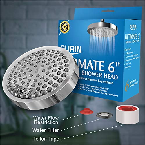Gurin Rain Shower Head High Pressure Spa System, Luxury Bathroom Showerhead with Chrome Plated Finish, Adjustable Angles, Anti-Clogging Silicone Nozzles