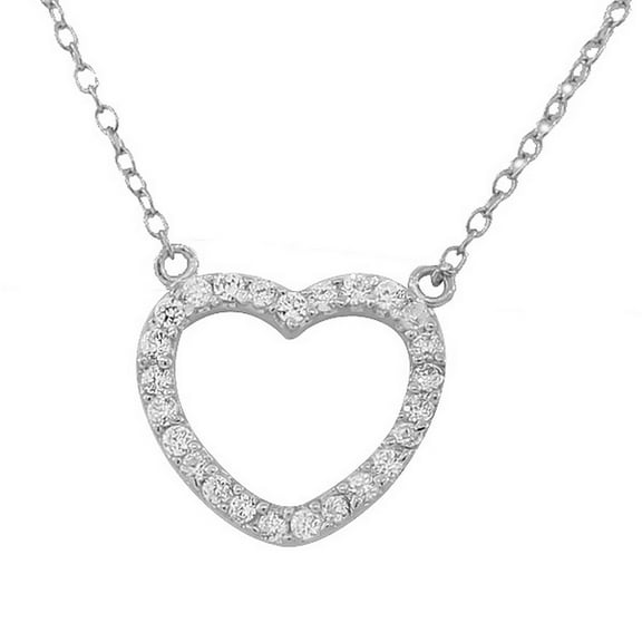 925 Sterling Silver Love Heart Charm White CZ Pendant Necklace