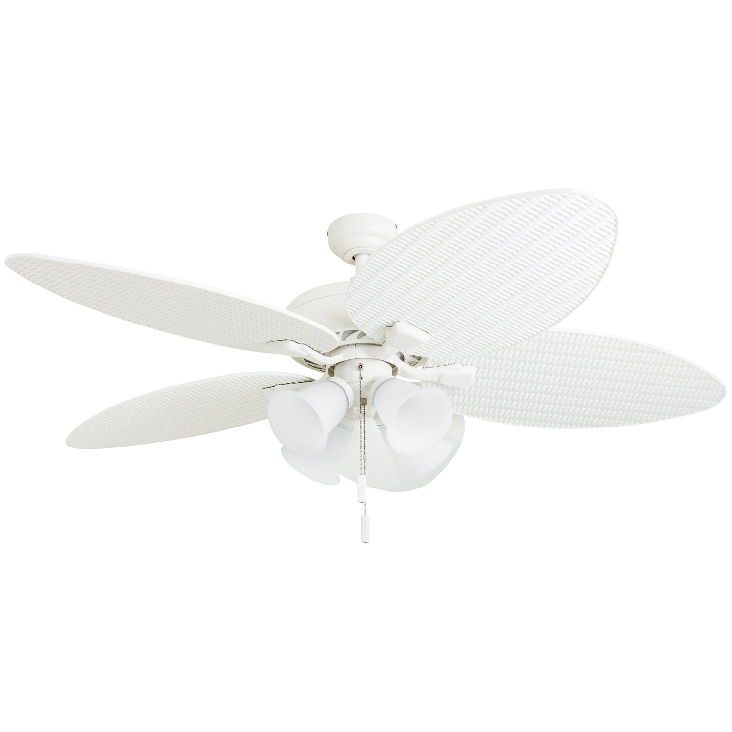 Honeywell Palm Lake 52 Inch Indoor Outdoor Ceiling Fan with Light and Pull Chain, White
