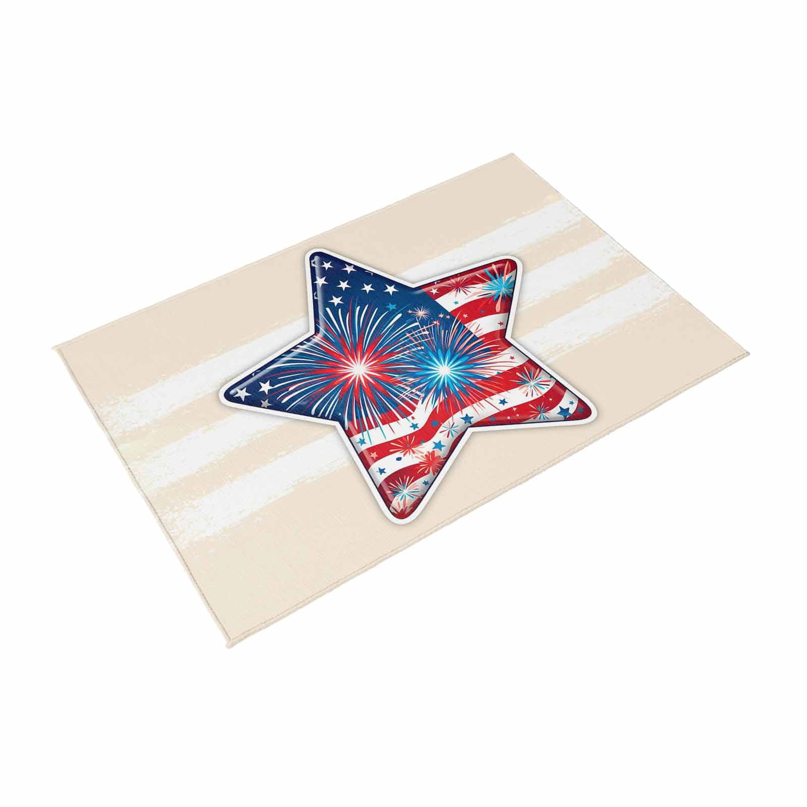 Patriotic USA Flag Outdoor Rug 3x5 Ft, Non Slip Washable Area Rug, Independence Day Firework Cream Striped Patio Rugs Carpet Runner, Large Floor Mat for Indoor/Outdoor Deck Porch Camping