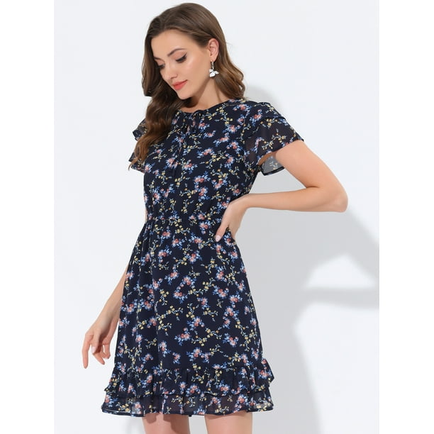 Navy ruffle sleeve dress sale