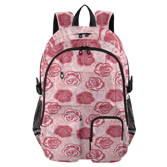 DIXRUYEE Red Rose Repeat Backpack for School 14”Laptop Compatible with Reflective Safety Strips