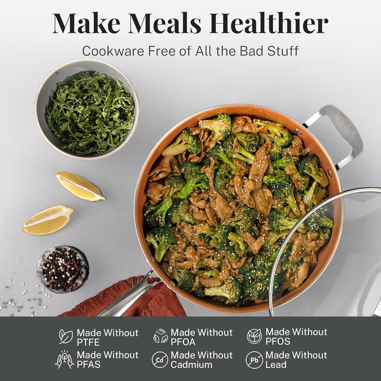 Gotham Steel Pro 8 Pc Nonstick Pots and Pans set Non Stick, Hard Anodized Ceramic Cookware Set Nonstick with Frying Skillet, Saucepan, Oven & Dishwasher Safe, Copper