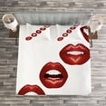 thumbnail image 3 of Ambesonne Kiss Quilted Bedspread Set 3 Pcs, Vivid Full Red Lips Feminine, Queen Size, Burgundy Vermilion, 3 of 3