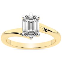 IGI Certified 4 Carat Emerald Shape Lab Grown Diamond Engagement Ring | 14K Yellow Gold | Seraphina Twist Prongs Solitaire Diamond Ring | FG-VS1-VS2 Quality Friendly Diamonds