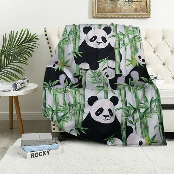 JRXY Panda Blanket, Cute Panda Gifts for Women Men, Cozy Soft Bamboo Panda Bear Throw Blankets, Kawaii Cartoon Purple Plush Blanket, Christmas Birthday Gifts, Pandas Decor Stuff White