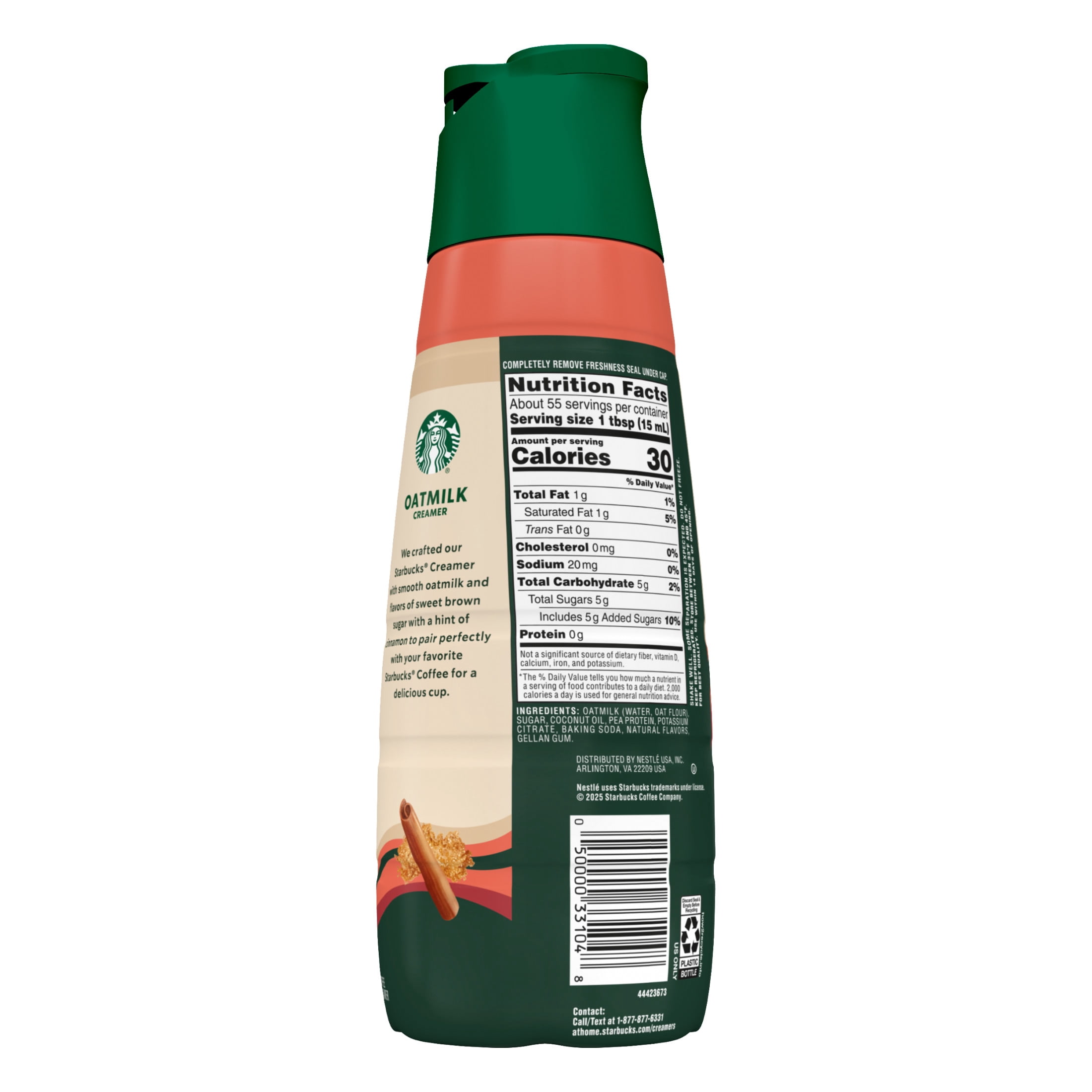 Starbucks Non-Dairy Brown Sugar Cinnamon Flavored Creamer, Oatmilk Coffee Creamer, Inspired by Brown Sugar Shaken Espresso 28 fl oz