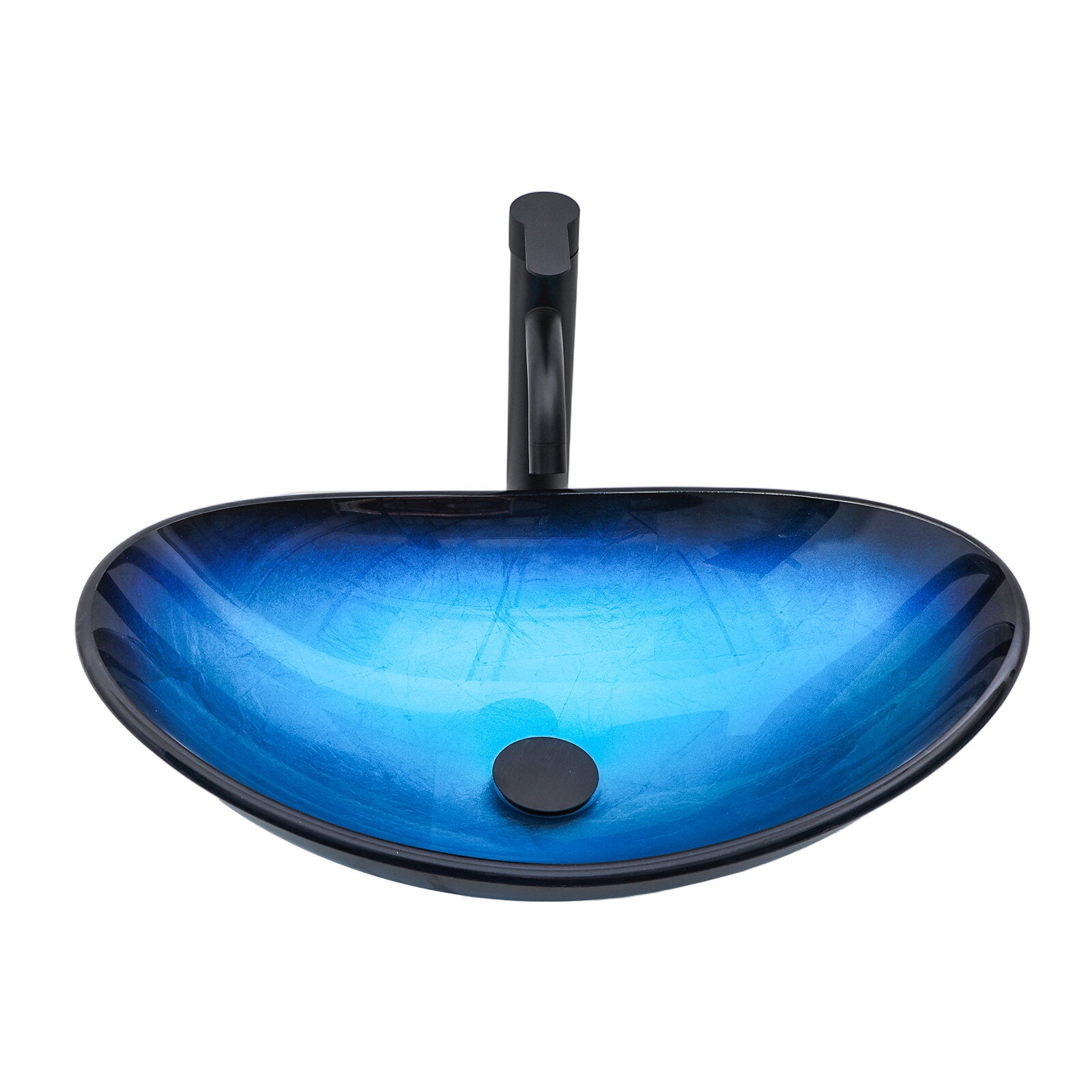 Vanity With Sink, Bathroom Artistic Tempered Glass Blue Vessel Bathroom Sink Pop-up Drain, Blue Boat Shape Bathroom Sink Above Counter (no Faucet), Blue Bathroom Vanity,Single Sink Vanity