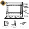 thumbnail image 3 of Kacho Metal Bunk Beds with Trundle, Twin over Twin Bunk Beds for Teens, Metal Bunk Bedframe with 2 Ladders, Bunk Bed Can Be Divided into 2 Beds with Trundle, No Box Spring Needed, Black, 3 of 7