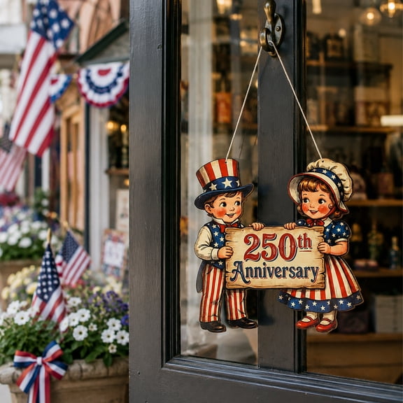 Patriotic Door Decor, Independence Day Decorations, 250Th Anniversary Decorations, Door Hanger Sign, 12X12 Inch Vintage Uncle Sam Themed Hanging Ornament for Front Door Display