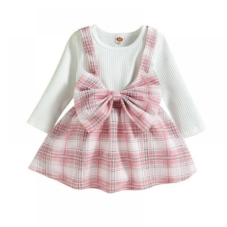 

Bullpiano 9M-4T Toddler Baby Girl Suspender Skirt Sets Girl Outfits Long Sleeve Casual Plaid Casual Plaid Suspender Skirt Outfit