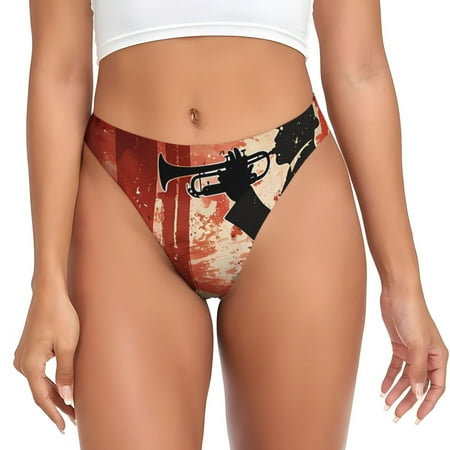 Adobk Silhouette Trumpet Red Art Print Seamless Women Underwear Thongs No Show Ladies Thong No Line Breathable Comfortable Panties Undies for Women-3X-Large