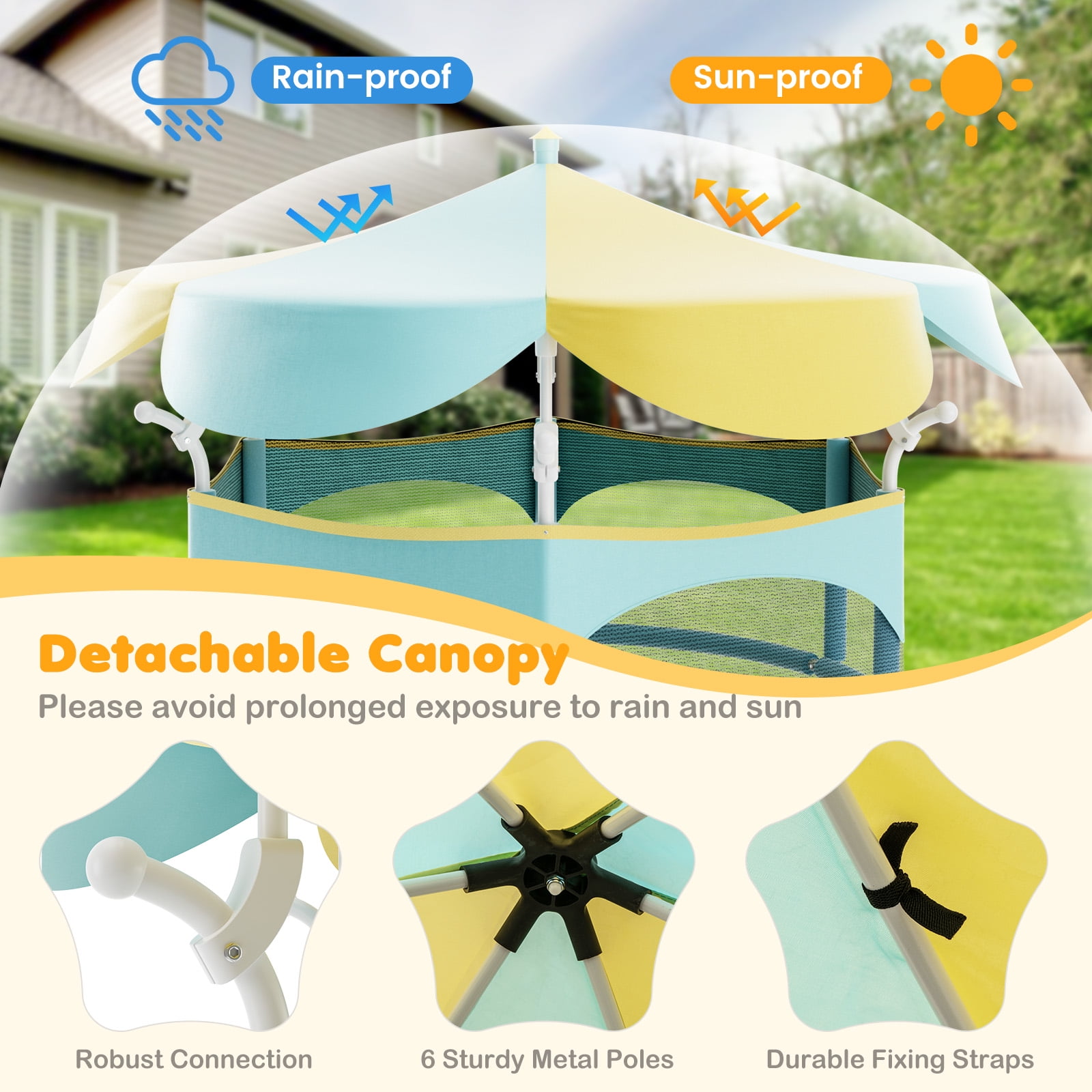 Infans 64" Kids Trampoline w/ Detachable Canopy Safety Enclosure Net Foam Handle Yellow