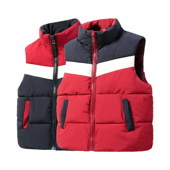 Esaierrr Kids Toddler Boys Girls Patchwork Colours Down Cotton Waistcoat 3-10Y College Style Vest with Pocket Warm Tops Autumn Winter Sleeveless Jacket