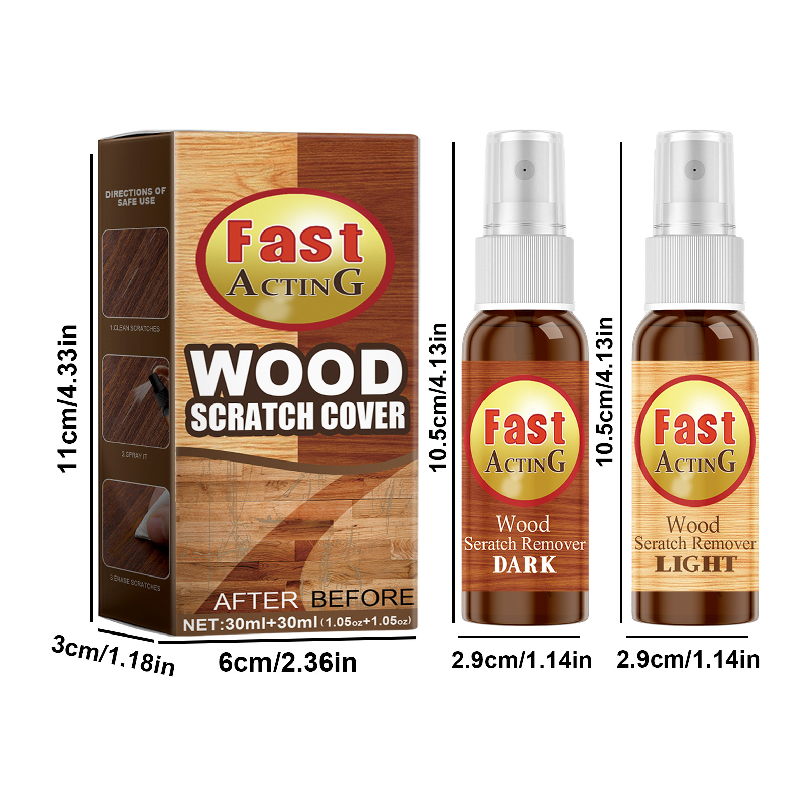 Alvantor Wood Floor Scratch Repair Spray, Furniture Restorer Polish Paint for Hardwood Laminate, 1.05oz+1.05oz