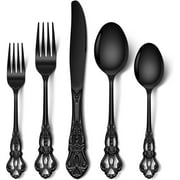 Stapava 30 Pcs Black Silverware Set, Gorgeous Retro Royal Silverware Set for 6, Stainless Steel Mirror Flatware Cutlery Set, Include Forks Spoons and Knives set, Dishwasher Safe Utensils