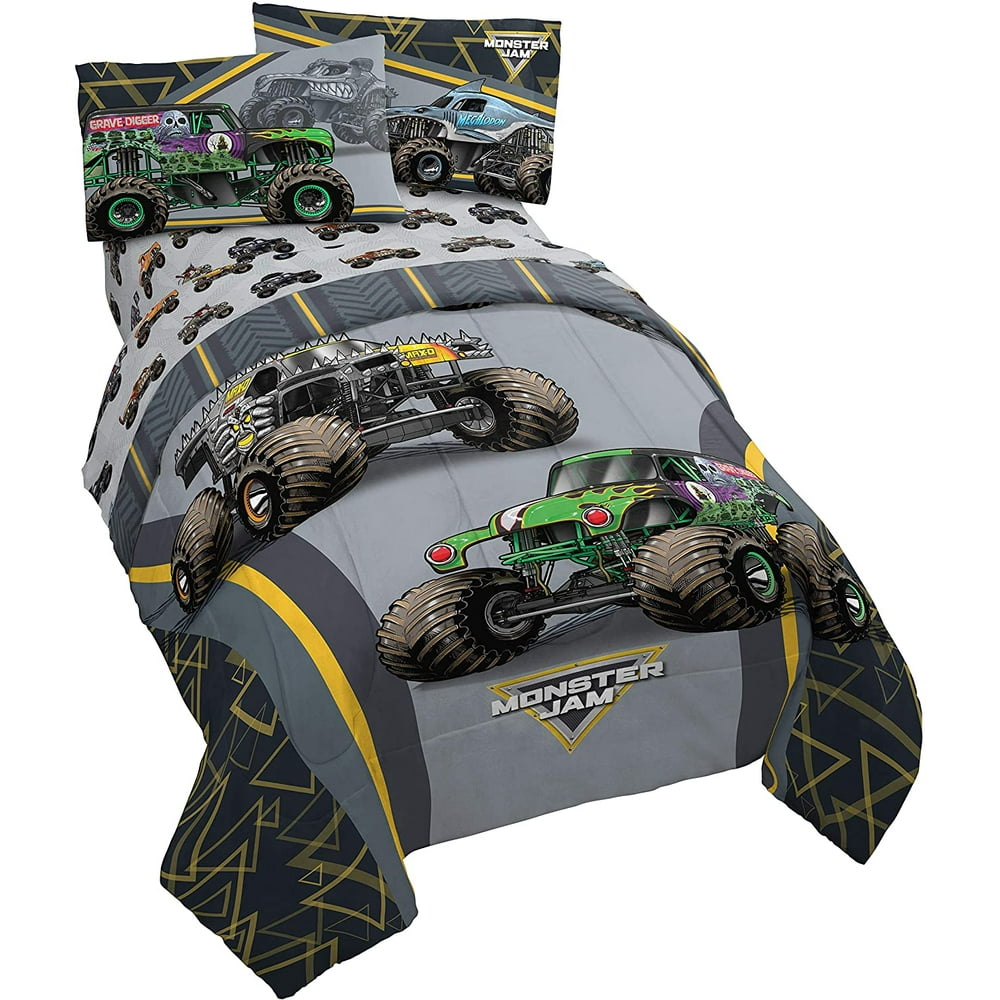 Boys Monster Trucks Monster Jam Twin Comforter & Sheet Set (4 Piece