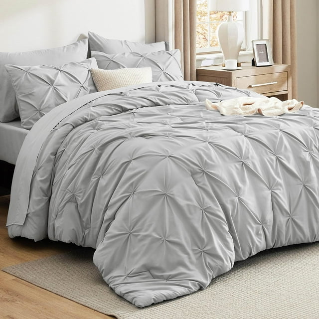Juego de edredón Bedsure King Size, gris claro, 7 piezas