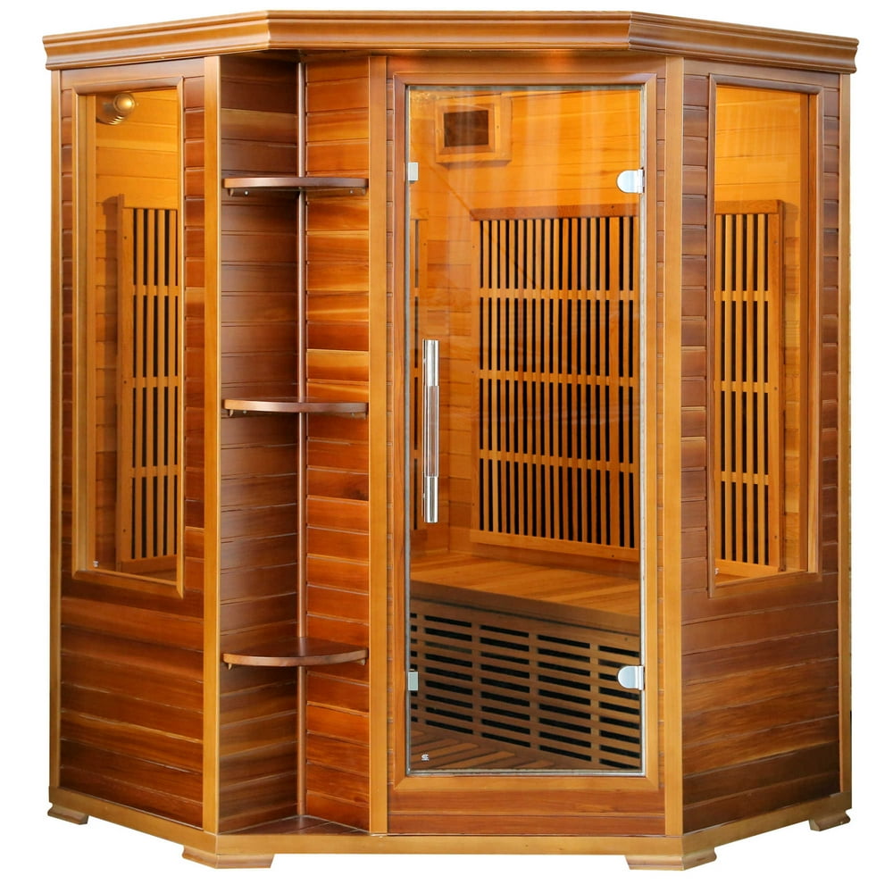 Radiant Saunas Cedar Elite Infrared Sauna for 3 People with 7 LowEMF Carbon Heaters and Audio